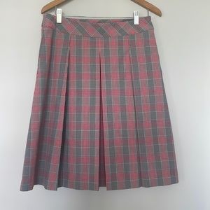Brooks Brothers Black and Red Midi Houndstooth Pleated Plaid Skirt Sz 8 EUC